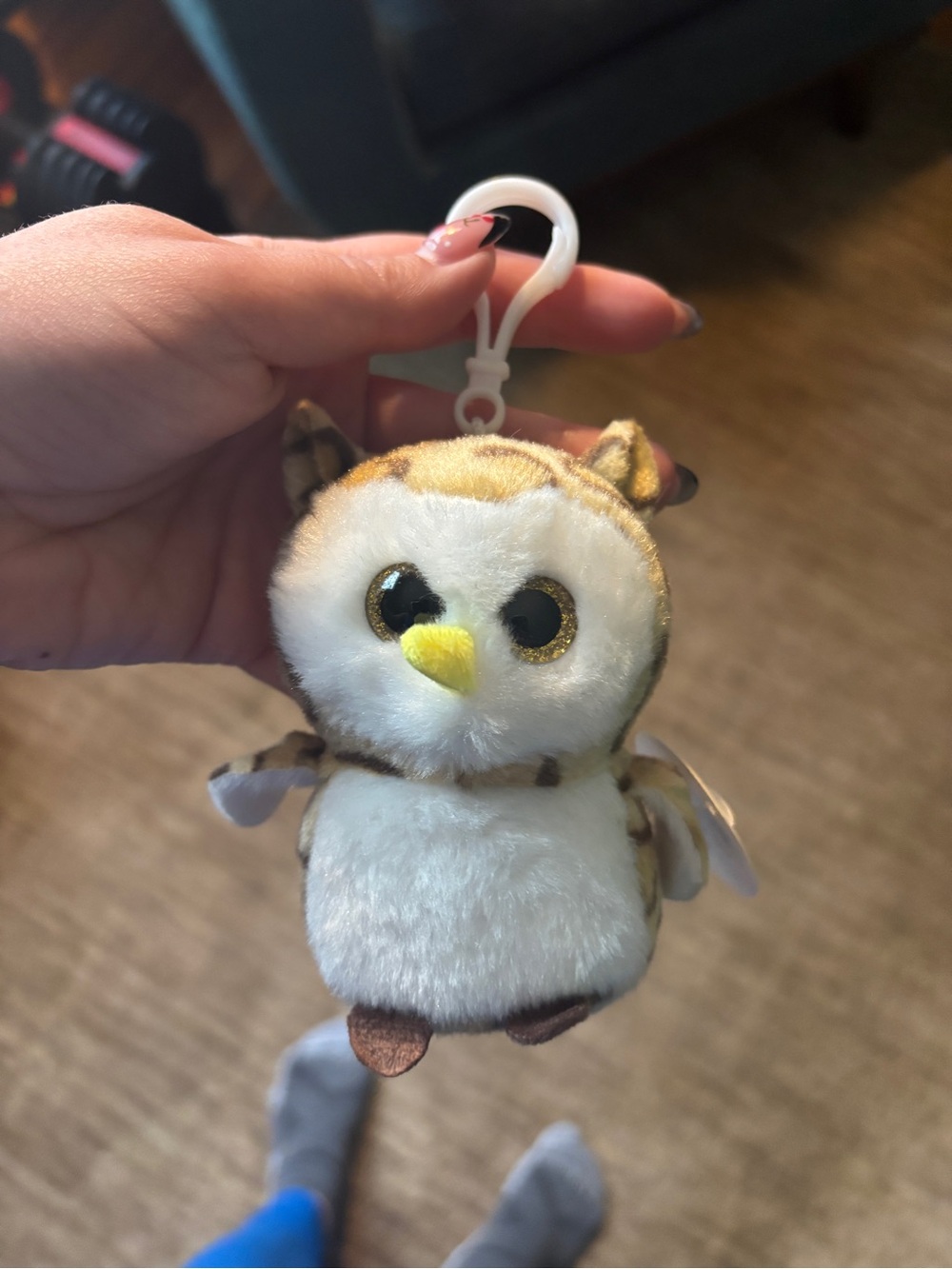 Small Plush Owl Keychain - White and Brown